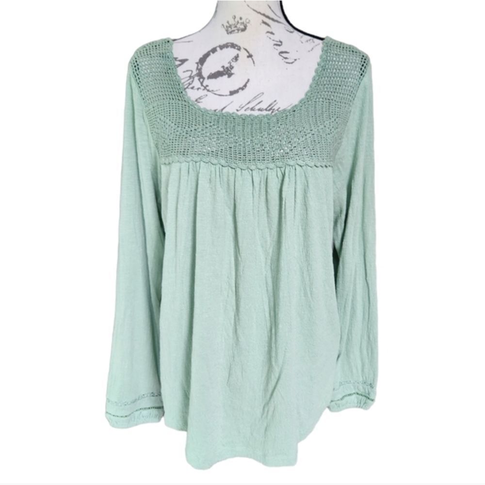 Soft Surroundings -468 NWT Arlo Top in Basil Long Sleeve Woven Heavenly Soft - S